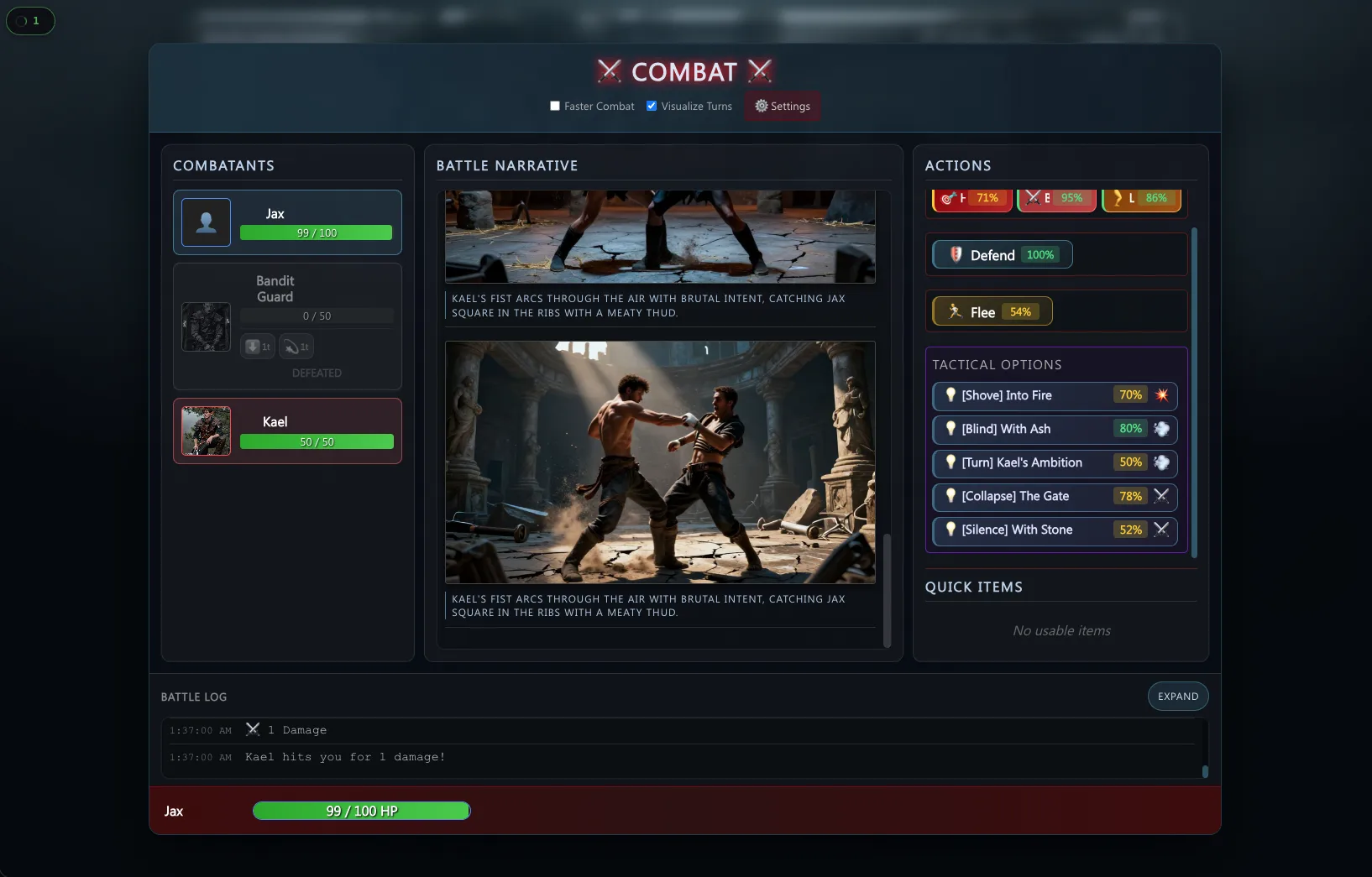 Synthasia gameplay showing suggested action options with odds