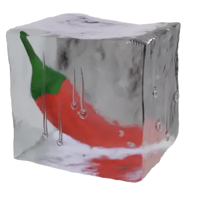 The FrozenPepper logo: a red chili pepper frozen in a block of ice