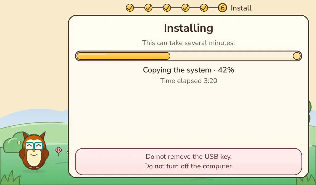 Installer screen: Installing, with a progress bar